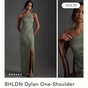 BHLDN Dylan One-Shoulder Satin Side-Slit Gown